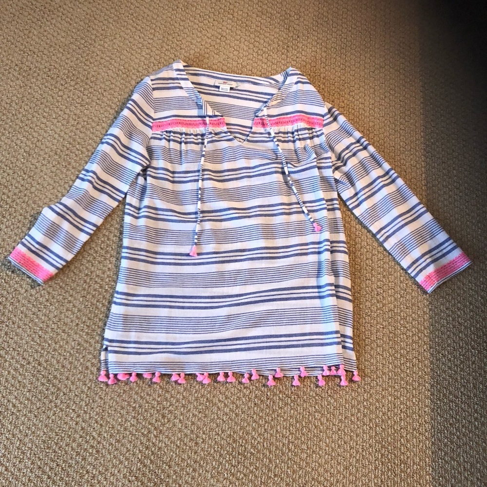 Vineyard Vines Striped Blue & Pink Tassel-Trim Womens Beach Coverup